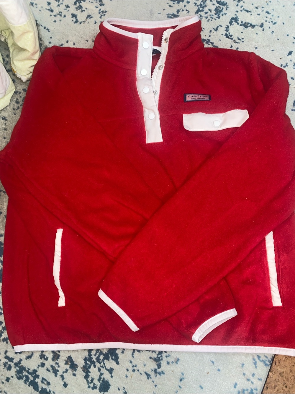 Vineyard Vines Red Zip-Front Fleece Pullover with White Trim